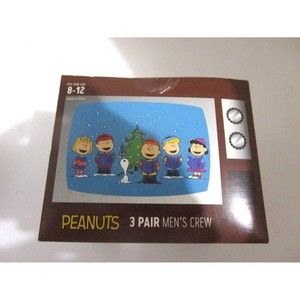 Christmas NIB Peanuts Mens  3-Pk of Crew Socks in Novelty Gift Box shoe Sz 8-12